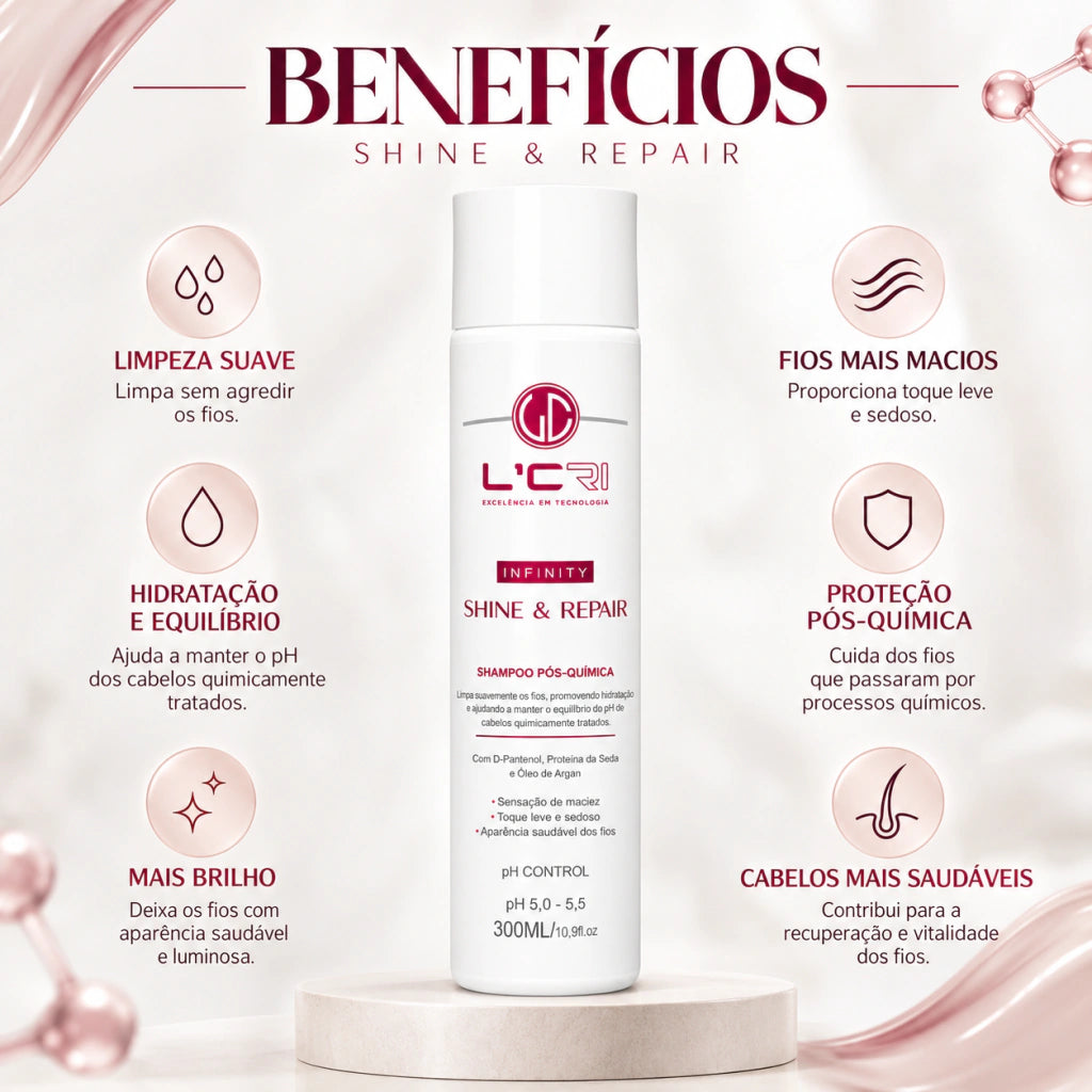Shampoo Infinity Shine & Repair Pós Química L'Cri 300ml - imagem 3