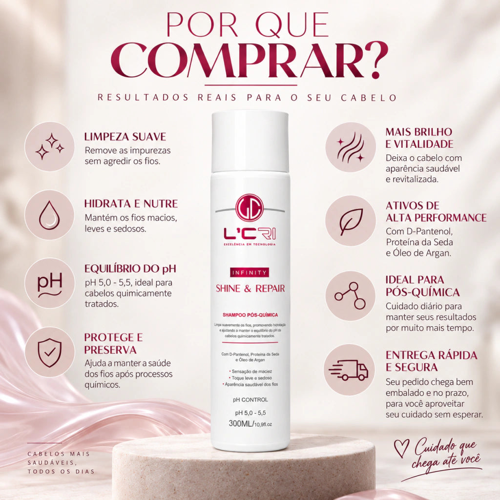 Shampoo Infinity Shine & Repair Pós Química L'Cri 300ml - imagem 2