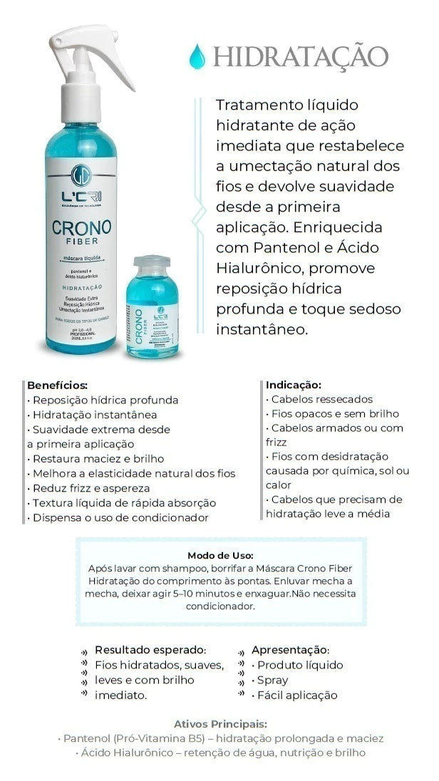 Máscara Líquida Crono Fiber Hidratação 260ml L'Cri - imagem 8