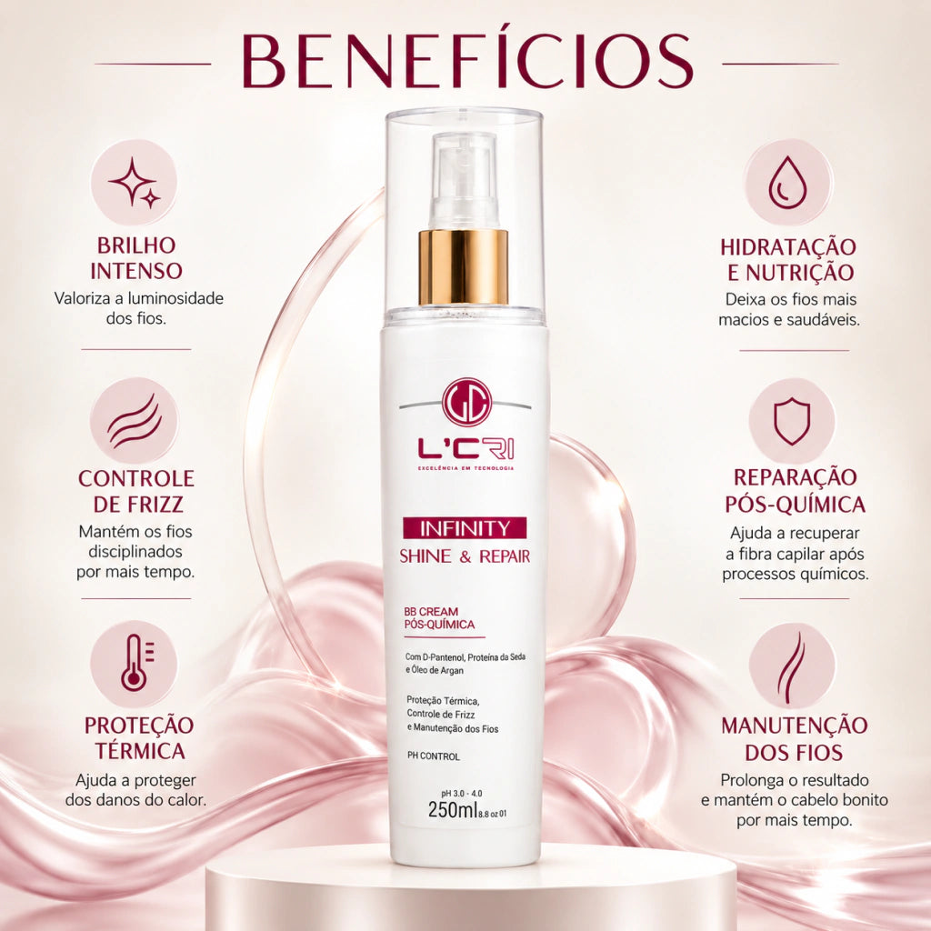 BB Cream Infinity Shine & Repair Pós Química L'Cri 250ml - imagem 3