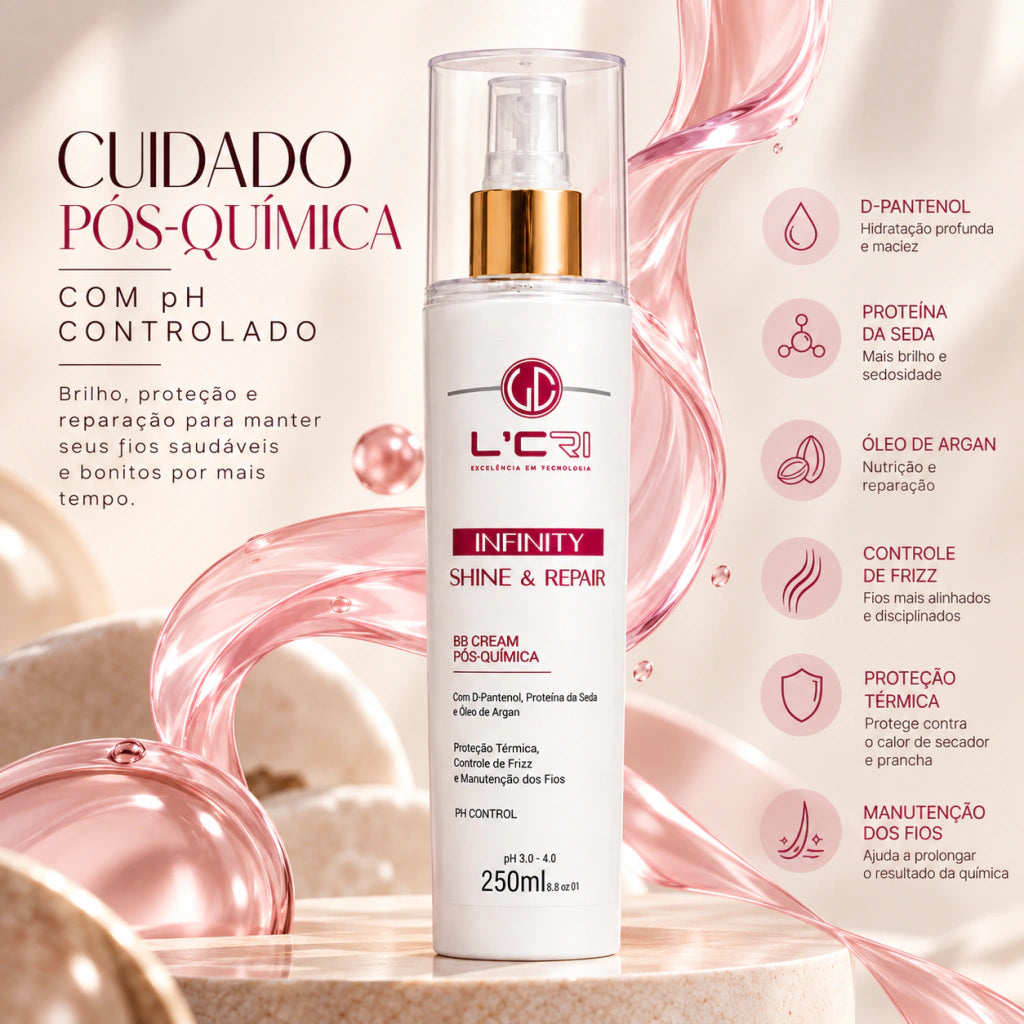 BB Cream Infinity Shine & Repair Pós Química L'Cri 250ml - imagem 4