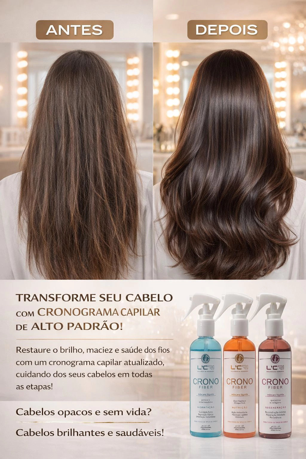 Máscara Líquida Crono Fiber Hidratação 260ml L'Cri - imagem 10