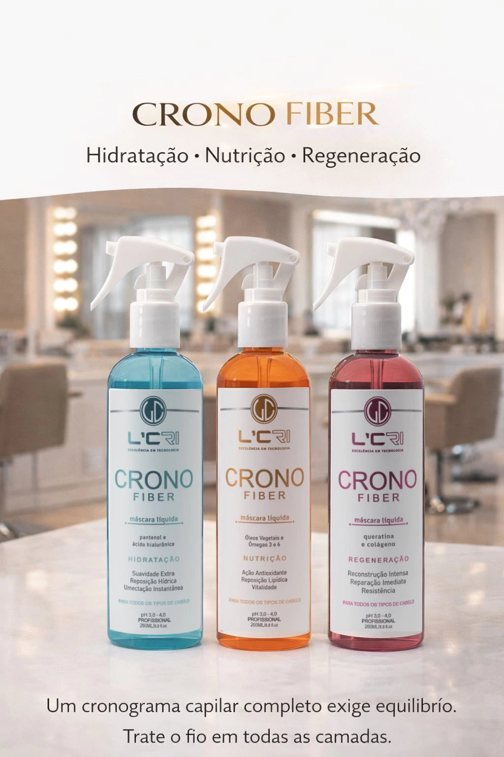 Máscara Líquida Crono Fiber Hidratação 260ml L'Cri - imagem 11
